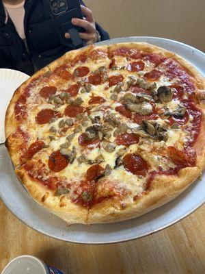 Large (16") pepperoni , sausage, and half mushroom pizza