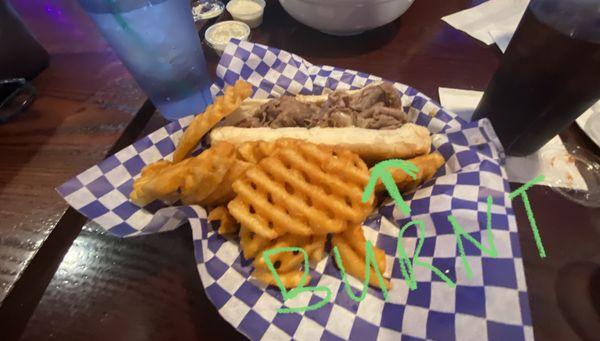 Italian beef Wednesday special. Meat was good, bun was burnt.