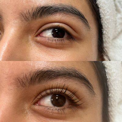 Before and after Lash Lift and Tint