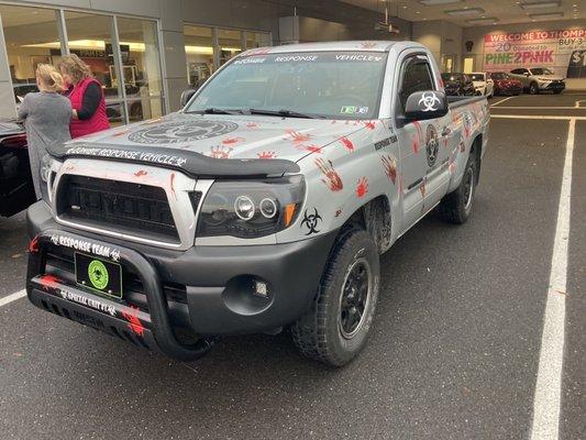 My truck, decorated for Halloween, after I picked it up from Thompson!