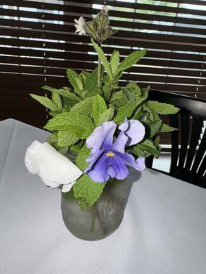 Mint and flowered centerpiece