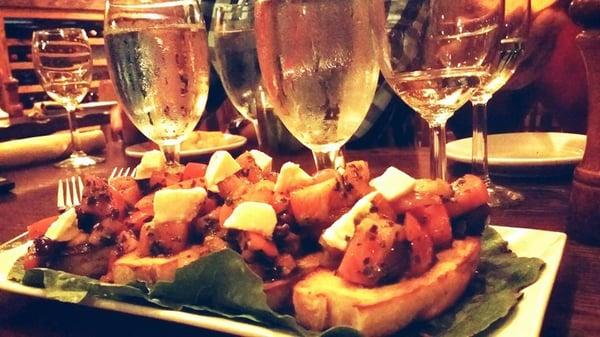 Riesling wine, bruschetta