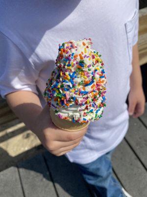 Vanilla cone with rainbow sprinkles