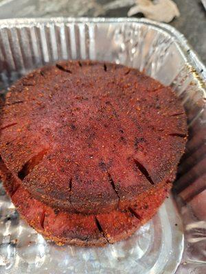 Smoked bologna, pre-order a 5lb chub, while or chunked, also available as burnt ends.