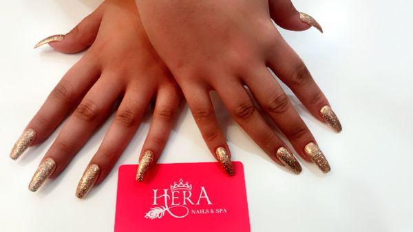 UV gel set with gold glitter .!