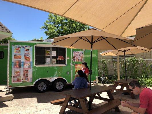 Patio table area by the truck