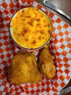 Hand breaded fried chicken, house made mac and cheese