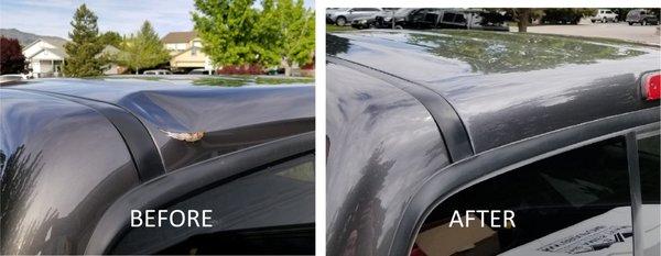 Dent repair on a tough spot of a vehicle. Very happy with the work.