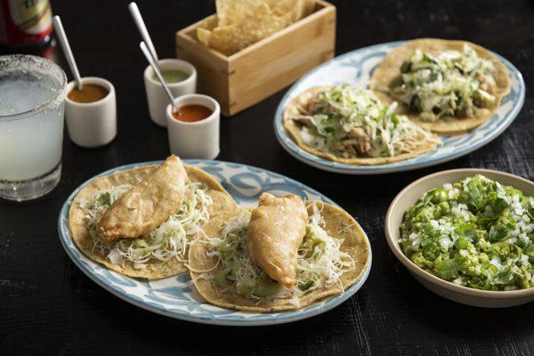 Fish Tempura Tacos with signature Empellón salsas and corn tostadas