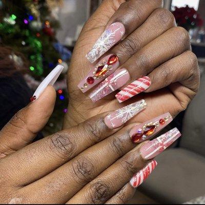 Christmas nail art done by us!