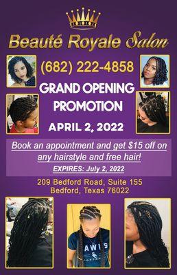 We are having our grand opening for our Salon, so come celebrate with us.