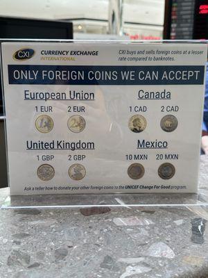 Foreign coins that are accepted