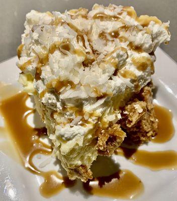 Coconut Cream Pie topped w/ Caramel Sauce