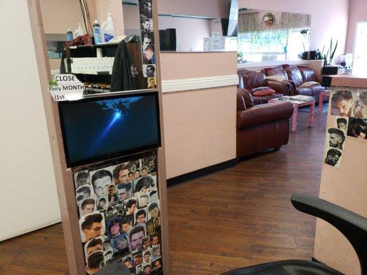 TV in front of barber chair