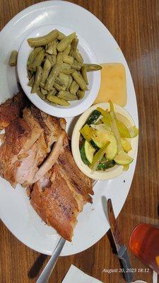 Half rack of ribs without sauce, grilled veggies, green beans