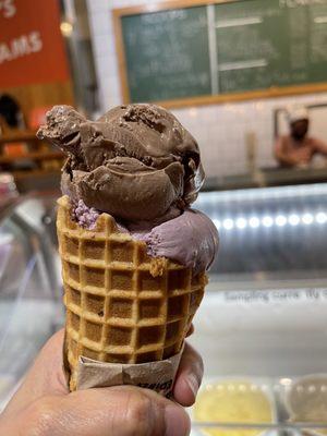 Half and half: lavender and creamy chocolate milk