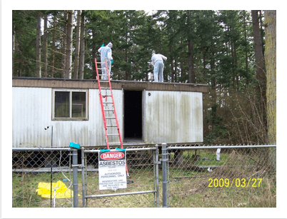 Asbestos roofing - silver coating removal on old trailer