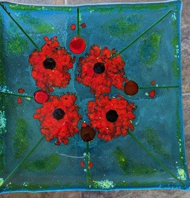 My 8" poppy designed slumped dish