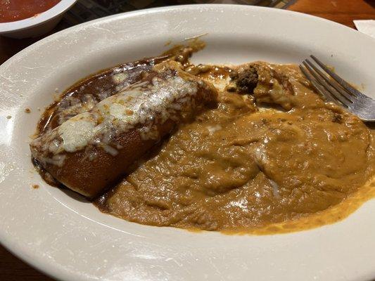 Beef enchilada with beans