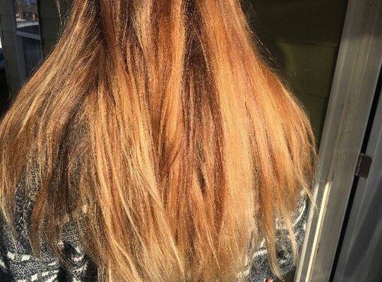 My hair in the sun it's so uneven and orange.