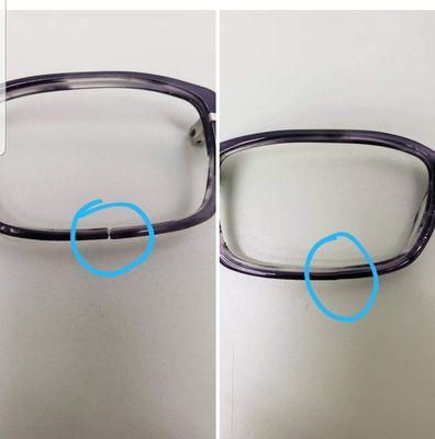 Plastic frame rim repair