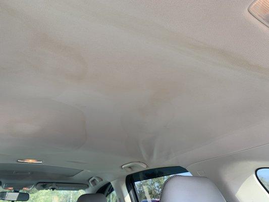 How Gary Yeomans Honda returned my vehicle after an interior Fabric cleaning (hanging headliner & New stains). UNACCEPTABLE !!!