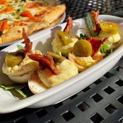 Deviled Eggs with Crispy Bacon and Pickled Jalapenos (Happy Hour $5.50)