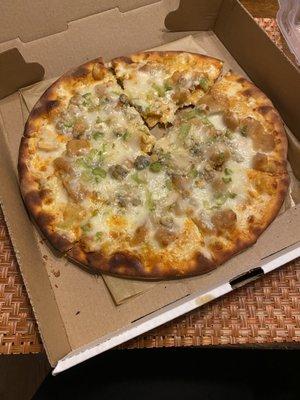 Gross Buffalo chicken pizza with celery..