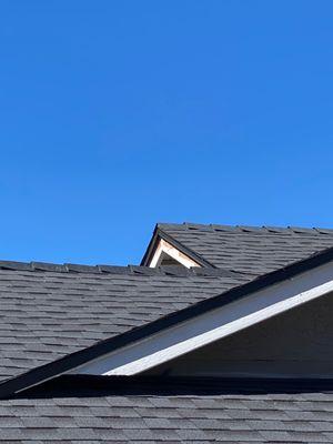 Two different color ridge caps. The darker black was supposed to be the whole roof