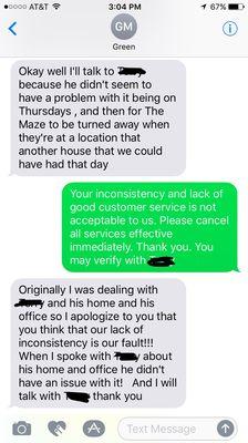 Conversation with owner, Amy, regarding my concerns. Lack of professionalism and a lot of exclamation points.