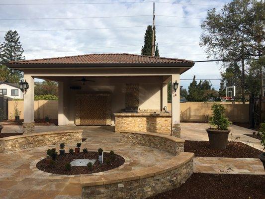 BBQ Island, Pavilion , Waterfall and pavers