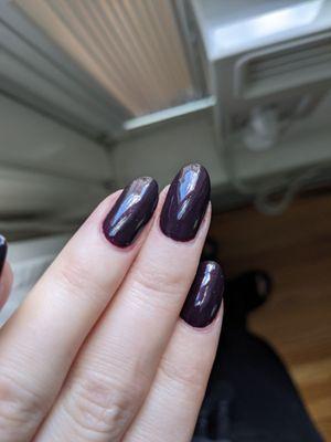 Dark purple in certain light.