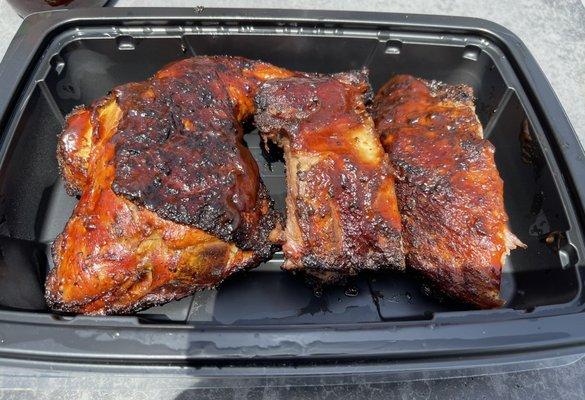 BBQ chicken and pork rib combo