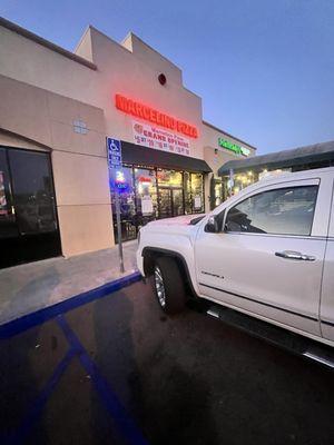 Owners vehicle in front of business