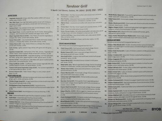 Tandoor Grill Menu