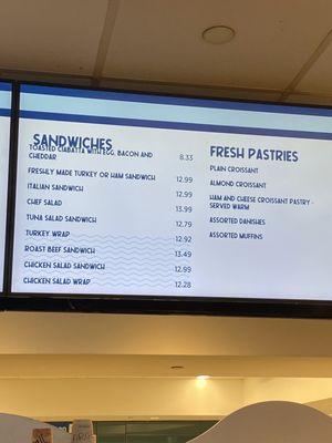 Snack bar menu