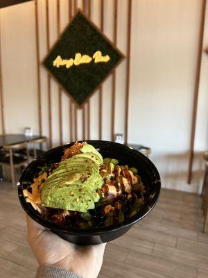 Two scoop bowl with avocado