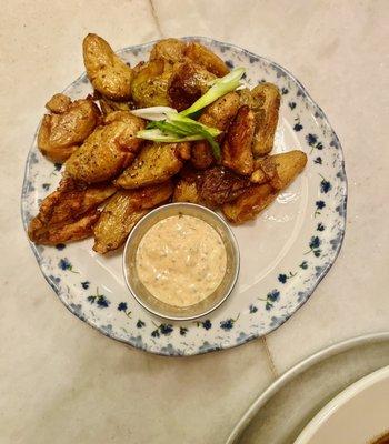 Smashed fingerling potatoes.