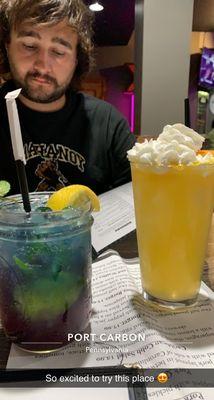 Blueberry lemonade mojito and orange crush.