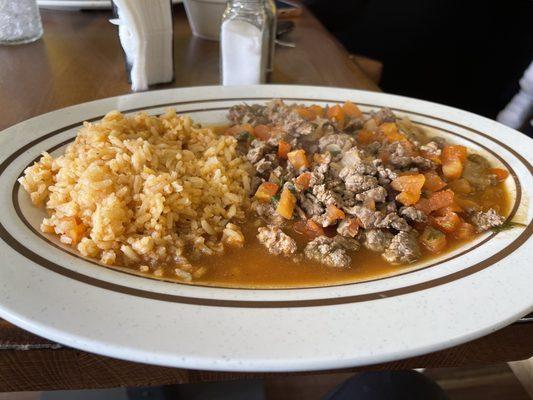 Bistec ranchero with double rice