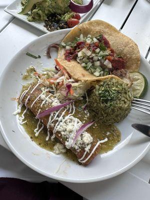 Brisket taco and chicken enchilada