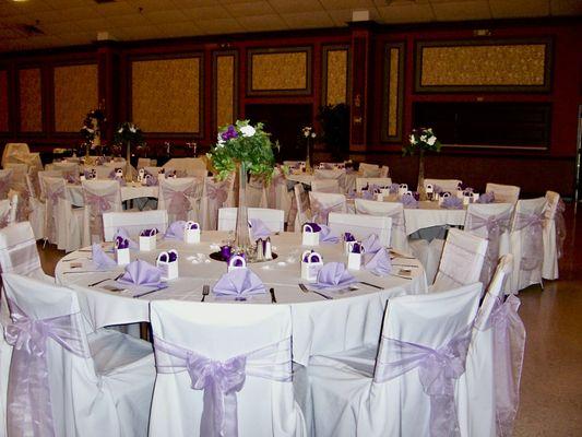 Our Main Reception Hall/Banquet Hall dressed up and ready for guests.