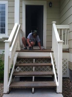 We are fixing up the front steps and patio. Includes, painting, sanding and staining.