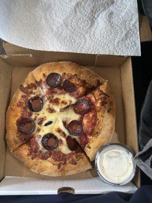 Honey & Pepperoni Pizza with side of ranch