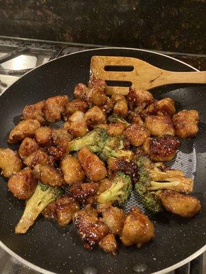 Sesame chicken was soggy and bland. Tried to fix it and cook in a pan. I was unsuccessful.