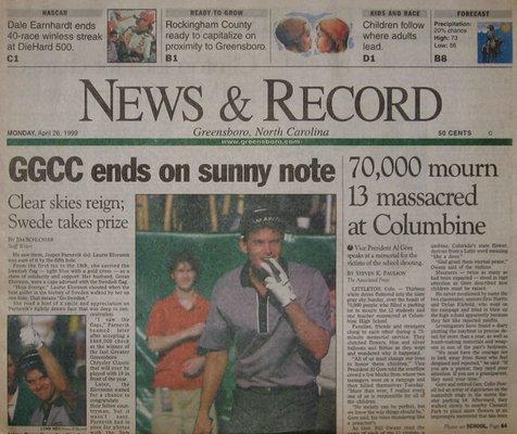 Front page of the News & Record. Monday, April 26, 1999.