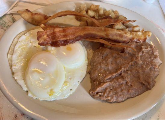 Eggs, beans, bacon & potatoes