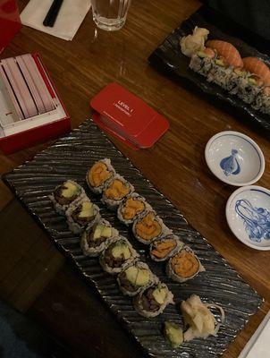 Sweet Potato Tempura Roll and mushroom avocado roll