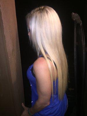 After side picture of color and long straight extensions