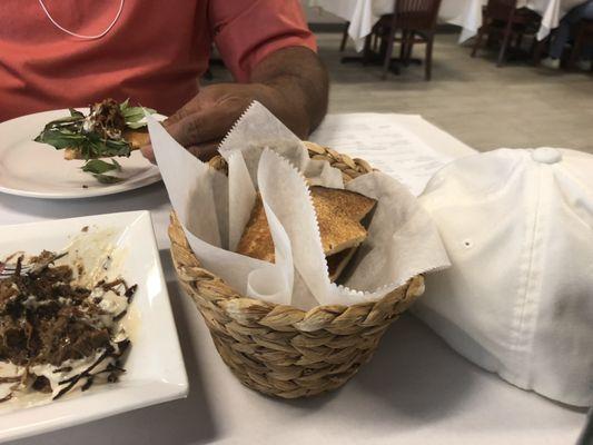 Kashk Bademjoon; Fresh Bread and Herb Platter